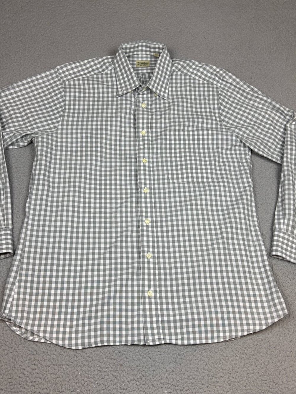Gitman Bros Shirt Mens Size Large Gray Gingham Check Button Down Modern Cotton